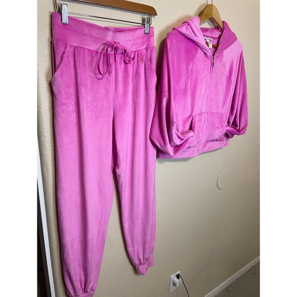 Vixtoria's Secret On Point Velour Bright Pink Track Suit Jacket Small Joggers XS - Picture 13 of 16